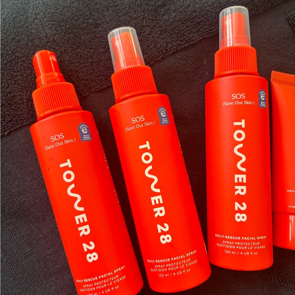 Authentic Alo Yoga Towel + 3 Tower 28 SOS Daily Rescue Facial Spray, Daily Cream